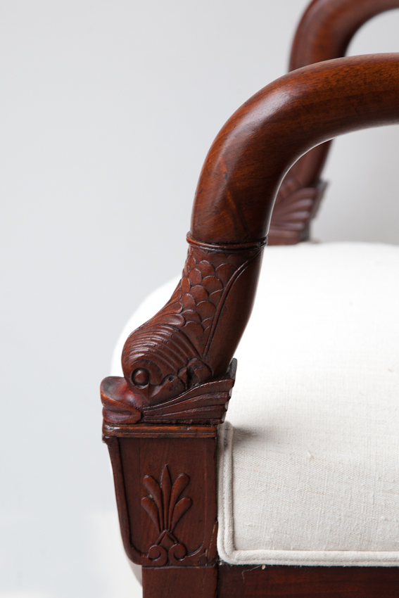 Restauration mahogany French Fauteuils from Julia Boston Antiques