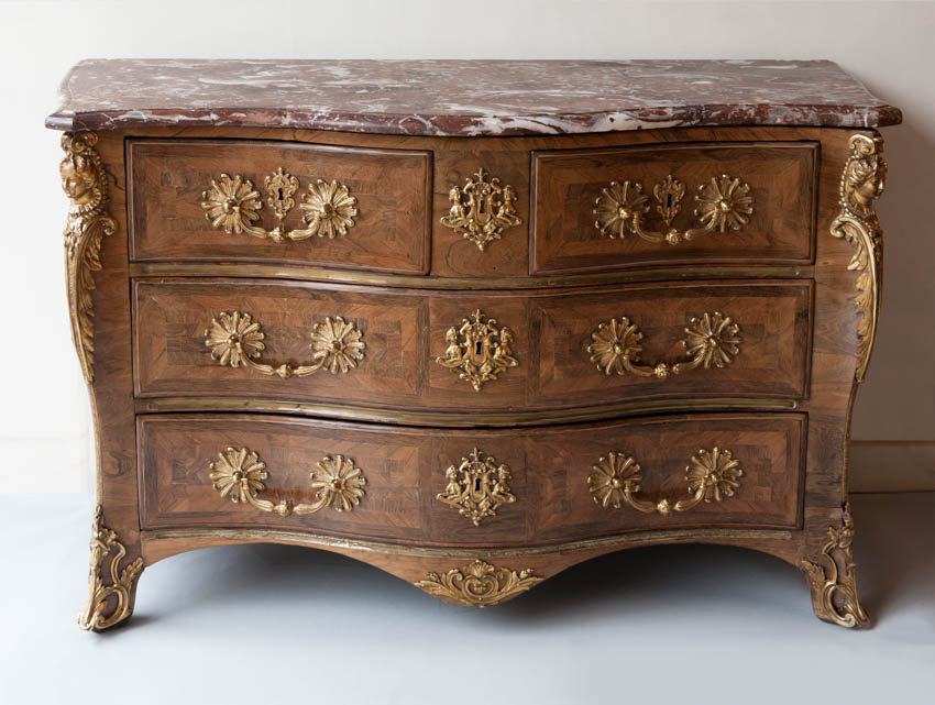 Early Louis XV commode with bleached mahogany and breche marble top