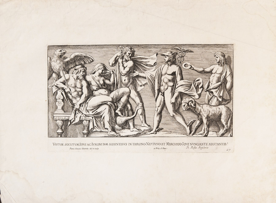 greek mythological prints, Jupiter Jove, Juno, Mercury and Nepturne