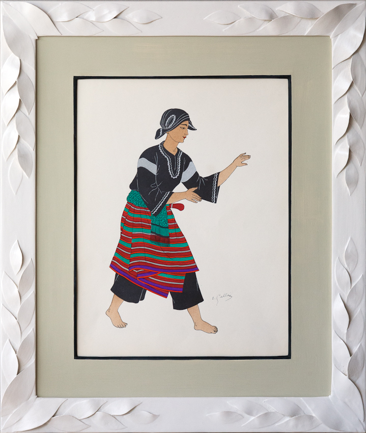 Indonesian costume prints framed in ivory coloured leaf frames from Julia Boston